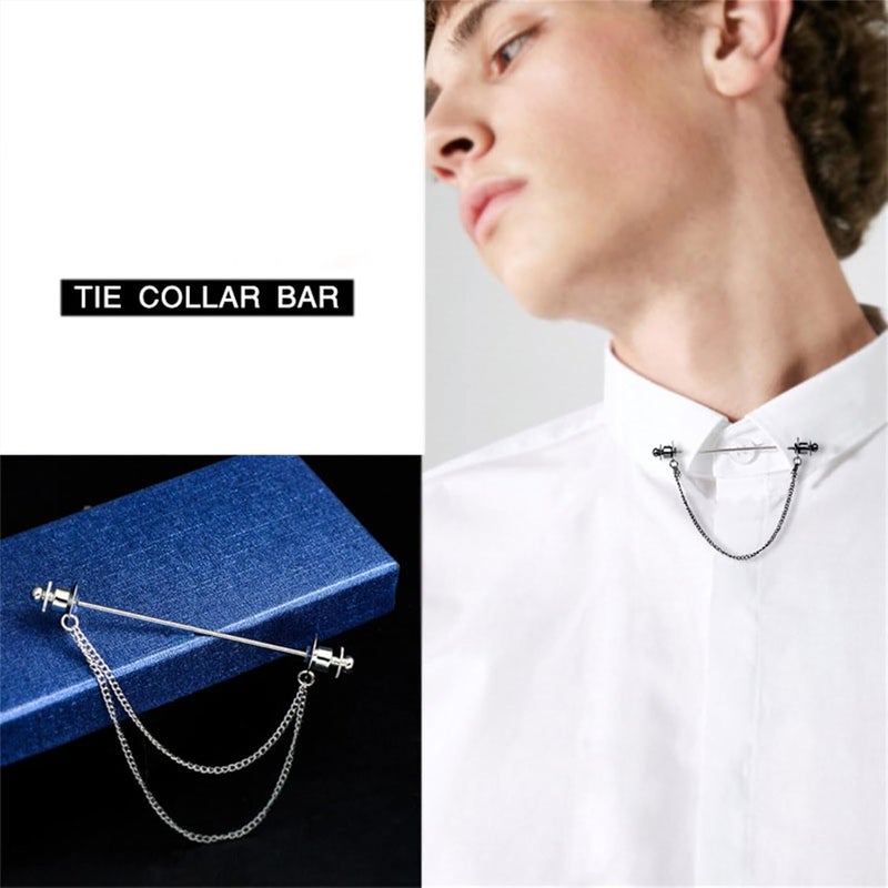 WCRAZYE Chain Lapel Pin Collar Bar Tassel Brooch Classic Ball Head Brass Shirt Collar Bar Tie Pins for Men Wedding Business - Image 4